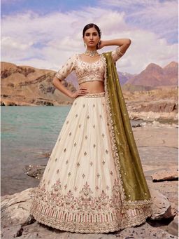 KRISHREE - Green Tissue Embellished Semi Stitched Lehenga and Blouse with Dupatta