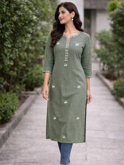 Lative Colours Of Fashion - Olive Embroidered Kurta