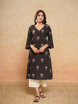 GOODHAND - Pure Cotton Black Kurta