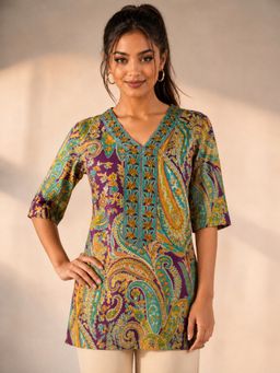 Vbuyz - Women'S Multicolor Paisley A-Line Cotton Stitched Tunic
