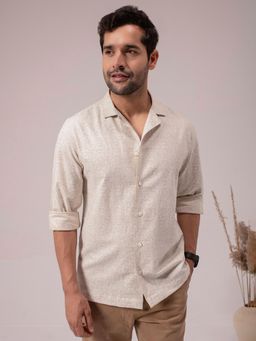 Perch - Men Beige Color Geometric Print Cotton Shirt