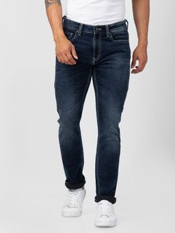 Spykar - Men Dark Blue Cotton Regular Fit Narrow Length Jeans (Rover)
