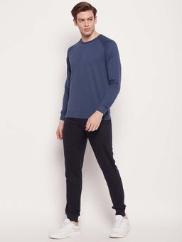 Cantabil - Men Blue Solid Round Neck Regular Fit Sweatshirt & Joggers (Set of 2)