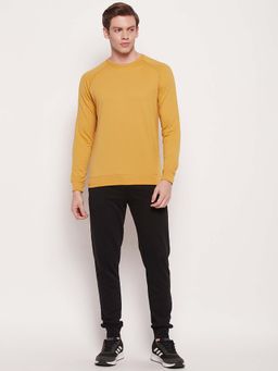 Cantabil - Men Mustard Solid Round Neck Regular Fit Sweatshirt & Joggers (Set of 2)