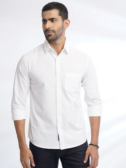 Greenfibre - Mens White Solid Cotton Slim Fit Casual Shirt