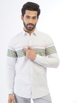 JadeBlue - Mens White Striped Cotton Slim Fit Casual Shirt