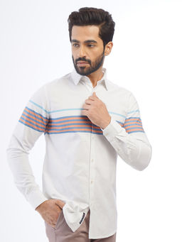 JadeBlue - Mens White Striped Cotton Slim Fit Casual Shirt