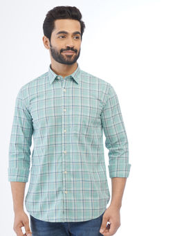 Greenfibre - Mens Green Checks Cotton Regular Fit Casual Shirt