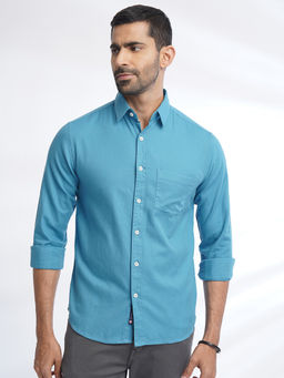 Greenfibre - Mens Blue Solid Cotton Slim Fit Casual Shirt