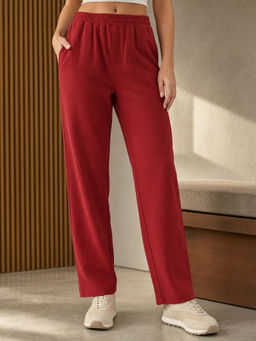 Nobero - Red Women Straight Fit Pure Cotton Solid Pant