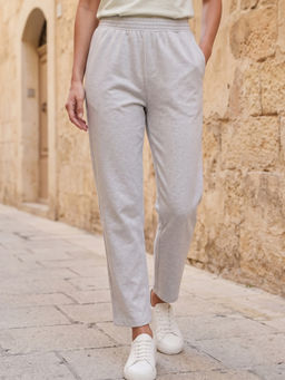Nobero - Grey Women Straight Fit Pure Cotton Solid Pant