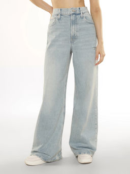 Calvin Klein - Blue Light-Wash Wide Leg Fit High Rise Jeans