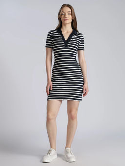 Tommy Hilfiger - Navy Blue Cotton Polo Collar Mini Dress