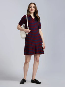 Tommy Hilfiger - Maroon Cotton Polo Collar A-Line Dress