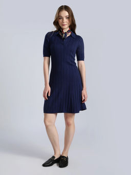 Tommy Hilfiger - Navy Blue Cotton Polo Collar A-Line Dress
