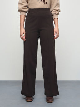 U.S. POLO ASSN. - Brown Women Solid Pintuck Straight Fit Trousers