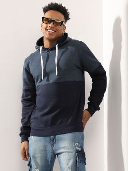 Campus Sutra - Men'S Blue Pullover Hoodie With Contrast Detail