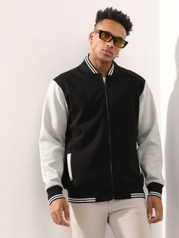 Campus Sutra - Men'S Black & Grey Zip Front Jacket With Open Angled Pocket