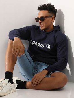 Campus Sutra - Men'S Navy Blue Loading Hoodie With Kangaroo Pocket