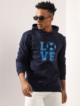 Campus Sutra - Men'S Navy Blue Love Football Hoodie With Kangaroo Pocket