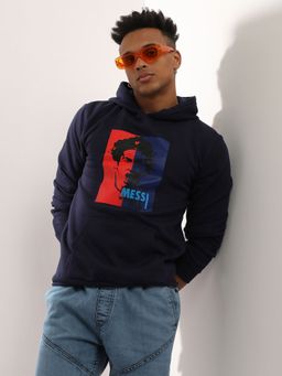 Campus Sutra - Men'S Navy Blue Messi Hoodie With Kangaroo Pocket