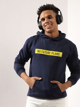 Campus Sutra - Men'S Navy Blue No Future Plans Hoodie With Kangaroo Pocket