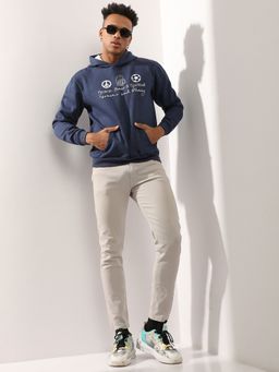 Campus Sutra - Men'S Blue Peace Beer Football Hoodie With Kangaroo Pocket