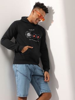 Campus Sutra - Men'S Black Water Molecules Hoodie With Kangaroo Pocket