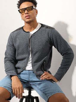 Campus Sutra - Men'S Grey Zip Front Heathered Jacket