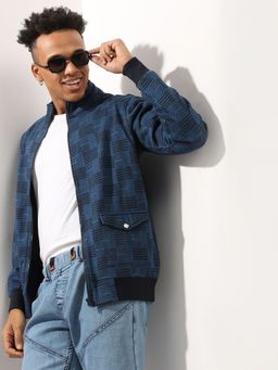 Campus Sutra - Men'S Blue Textured Jacket With Flap Pocket