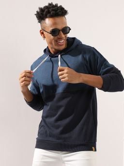 Campus Sutra - Men'S Blue Pullover Hoodie With Contrast Detail