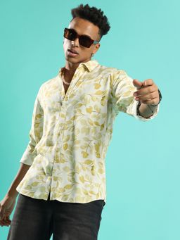 Campus Sutra - Men'S Artistic Foliage Print Button Up Shirt