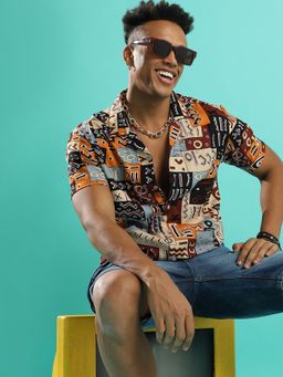 Campus Sutra - Men'S Multicolour Aztec Print Shirt