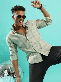 Campus Sutra - Men'S Sage Green Tartan Plaid Shirt