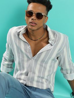 Campus Sutra - Men'S Light Grey Shadow Striped Shirt