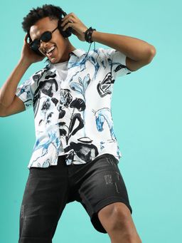 Campus Sutra - Men'S Black & Blue Foliage Horse Shirt