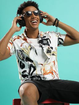 Campus Sutra - Men'S Brown & Black Foliage Horse Shirt