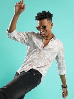 Campus Sutra - Men'S Beige Pinstriped Shirt