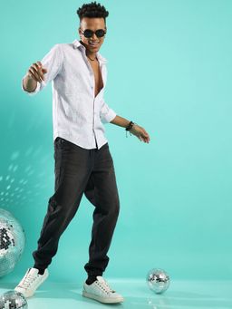 Campus Sutra - Men'S Lilac Contrast Pinstriped Shirt