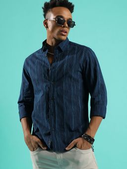 Campus Sutra - Men'S Navy Blue Ombre Striped Shirt