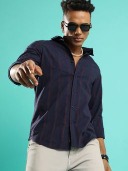 Campus Sutra - Men'S Navy Blue & Red Ombre Striped Shirt