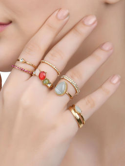Lilly & Sparkle - Gold Toned Multi Stone Studded Ring (Pack of 13)
