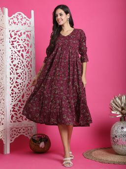 Rajnandini - Women Wine Cotton Dress