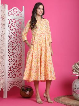 Rajnandini - Women Cream Cotton Dress