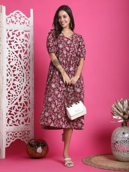 Rajnandini - Women Wine Cotton Dress