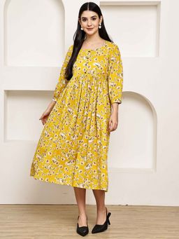 Rajnandini - Women Yellow Cotton Dress
