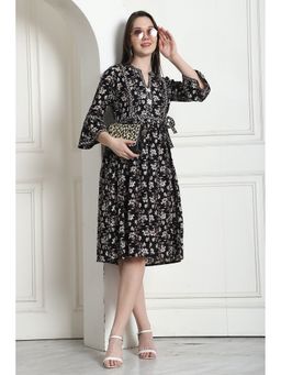 Rajnandini - Women Black Cotton Knee Length Dress