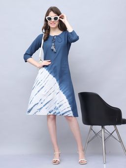 Rajnandini - Women Blue Cotton Knee Length Dress