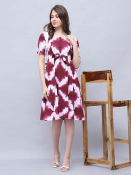 Rajnandini - Women Wine Cotton Knee Length Dress