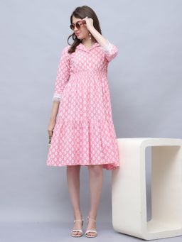 Rajnandini - Women Pink Cotton Knee Length Dress